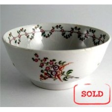 SOLD New Hall Slops Bowl, Pattern 191, Stylistic Flower Sprigs and  Bouquet Decoration, Flower and Foliage Garland Border, c1795 SOLD 